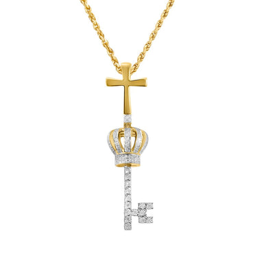 Yellow, White Diamond King key in 10k Gold .16 Ctw